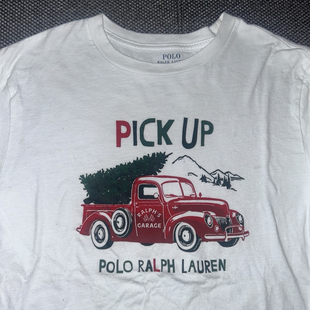 Polo Ralph Lauren Vintage Christmas Truck White Long Sleeve T-Shirt Boys Large L